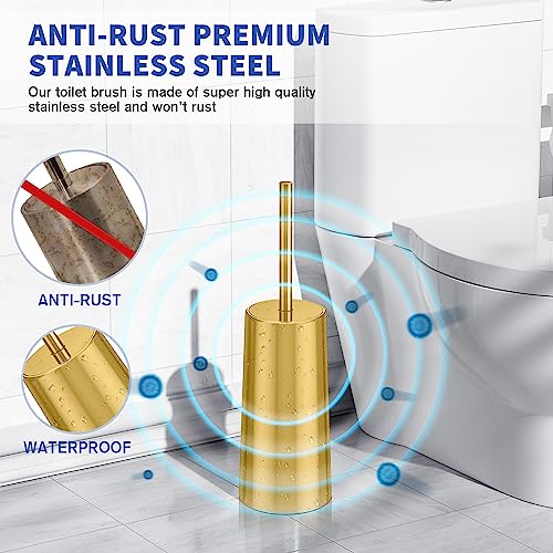 Toilet Brush and Holder, 2 Pack Toilet Brush Stainless Steel, Toilet Bowl Brush for Bathroom Toilet-Ergonomic, Elegant,Durable (Gold) - color: Gold