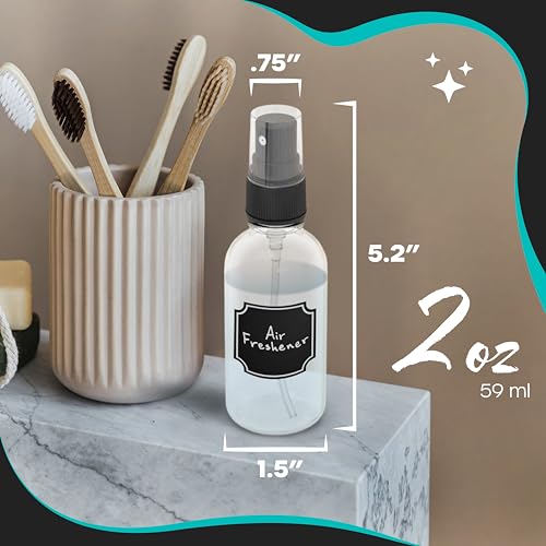 Nevlers Clear Glass Small Spray Bottle 2 Oz 48 Pack Body Spritzer Bottles | Mini Travel Spray Bottle Set with Funnel, Brush, Marker & Labels | Small Atomizer Mist Bottles for Perfume, Face & Hair - color: Clear, style: 48 Pack