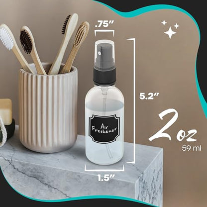 Nevlers Clear Glass Small Spray Bottle 2 Oz 48 Pack Body Spritzer Bottles | Mini Travel Spray Bottle Set with Funnel, Brush, Marker & Labels | Small Atomizer Mist Bottles for Perfume, Face & Hair - color: Clear, style: 48 Pack