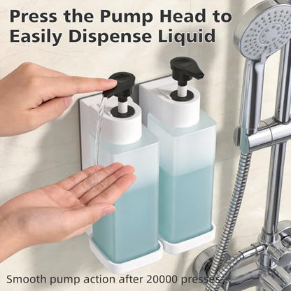 Shampoo and Conditioner Dispenser, Shower Soap Dispenser Wall Mounted 10fl oz/300ml *2 Chamber Shampoo Bottles Refillable with Black Pump for Bathroom Hotel, White - color: White 2 Chamber