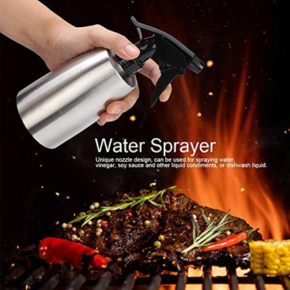 FLEXMAN 400ml Spray Bottles, Stainless Steel Water Spray Bottle with Ergonomic Handle, Seasoning Can with Adjustable Nozzle for Outdoor Barbecue, Cooking
