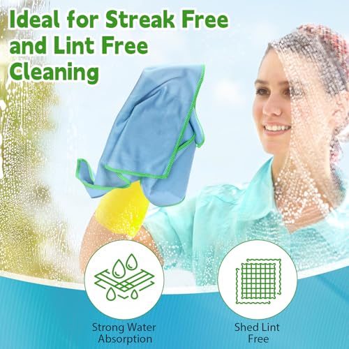 Maxcheck 24 Pack Magic Cleaning Cloth, 16 x 16 Inch Microfiber Glass Cleaning Cloths Reusable Lint Free Microfiber Towels for Kitchen Dish, Windows, Mirror, Glass, Car(Blue) - color: Blue