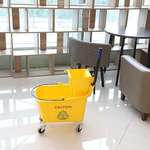 Midoneat Commercial Mop Bucket with Side Press Wringer on Wheels, 35Qt,Yellow Including One Commercial Mop - size: 35