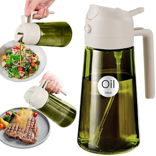 YARRAMATE 16oz/470ml Light-Blocking Dark Oil Sprayer for Cooking, 2 in 1 Olive Oil Dispenser Bottle for Kitchen, Premium Dark Green Glass Oil Bottle, Food-Grade Oil Mister for Air Fryer, BBQ (White) - color: 03_White