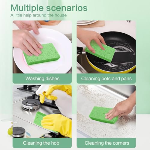 Large Cellulose Sponges, Kitchen Sponge for Dish, Thick Heavy Duty Scrub Pads, Non-Scratch Scrubber for Household/Cookware/Bathroom/Office/Boat 5.5" x 3" x 1" (7 Pack) Green - color: Green