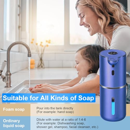 OHIFAST Automatic Foaming Soap Dispenser Touchless, USB Rechargeable Smart Hand Soap Dispenser, 6-Level Adjustable, 12.8oz/380mL Wall Mounted for Bathroom Kitchen Dish Soap-Blue - color: Blue, style: Foam