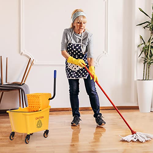 ARLIME Commercial Mop Bucket with Wringer, 35 Quart Capacity Portable Wringer Trolley, Side Press Floor Cleaning Wavebrake w/Handle, Small Mop Bucket on Wheels for Home, Industrial, Yellow - size: 35 Quart
