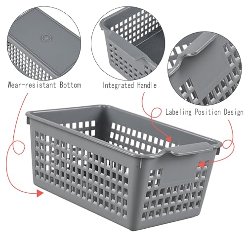 6 Packs Plastic Small Storage Basket, Grey Storage Basket Bins
