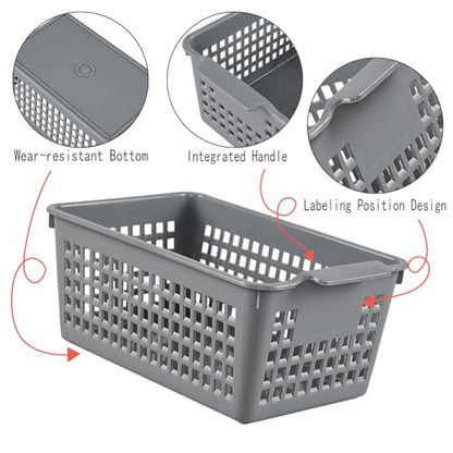 6 Packs Plastic Small Storage Basket, Grey Storage Basket Bins