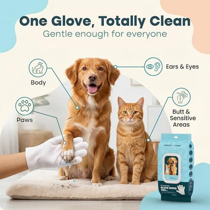 Uproot QuickClean Gloves Pro: Extra-Thick Pet Glove Wipes for Dogs & Cats - Easy Wipe Paws, Eyes, Ears, Butt, & Body - Lick-Safe for Cats & Dogs - Cleaning, Deodorizing & Grooming (20 Pack) - size: 20 Pack