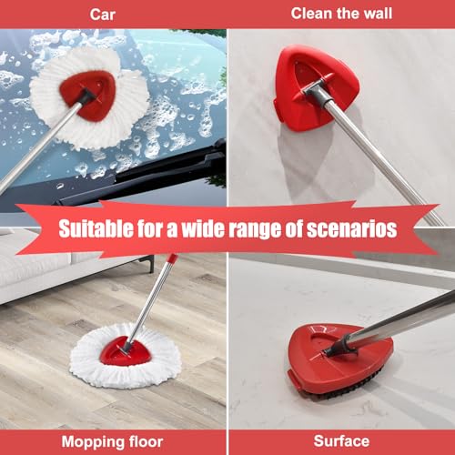 Spin Mop Replacement Handle, 2 Pack Mop Head&Base Scrub Brush 4-Section 30-to-58 inch Mop Replacement Stick Compatible with Ocedar Mop Handle for Easy Wring Mop Refills - size: White