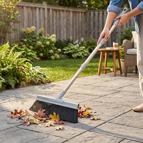 CTIME Outdoor Broom，Heavy Duty Broom 15.7" Broom Head Width, 50" Long Handle Outdoor Large Angle Brooms with Stiff Bristles for Garage, Patio, Porch