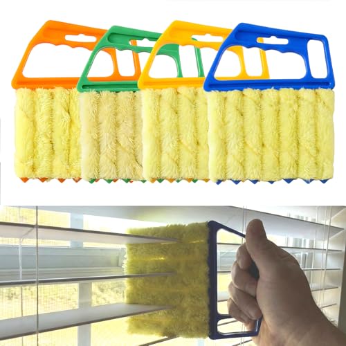 4 Pack Window Blind Cleaner Duster Tool, 7 Finger Venetian Scrub Brush with Washable Microfiber Sleeves, Color Coded Cleaning Kit for Mini Vertical Blinds, Air Conditioner Vents and Fans - color: Mix Color
