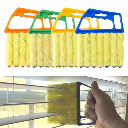4 Pack Window Blind Cleaner Duster Tool, 7 Finger Venetian Scrub Brush with Washable Microfiber Sleeves, Color Coded Cleaning Kit for Mini Vertical Blinds, Air Conditioner Vents and Fans - color: Mix Color