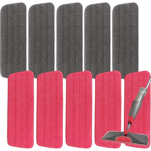 16.5 inch Microfiber Mop Pads for Rubbermaid Reveal Spray Mop and Any 16.5" Flat Mop - 10 Pack 13''-15'' Spray Mop Pad Reusable Washable Replacement Refills - Red & Grey - color: Grey and Red
