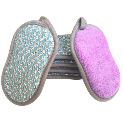 Multi-Purpose Scrub Sponges for Kitchen Scrub-it-Non-Scratch Double-Side Double-Effect Microfiber Sponge Along with Heavy Duty Scouring Power-Effortless Cleaning of Dishes Pots Pans Pack of 6 (Purple) - color: Purple