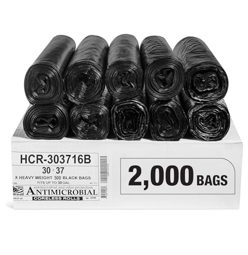 Aluf Plastics High Density Trash Bags, 30 Gallon, 2000 Count, 16 Micron (eq), 30" x 37", Black, for Bathroom, Office, Industrial, Commercial, Janitorial, Municipal, Recycling - color: Black, style: 20-30 Gal, 16 Micron Equiv, 2,000 Count