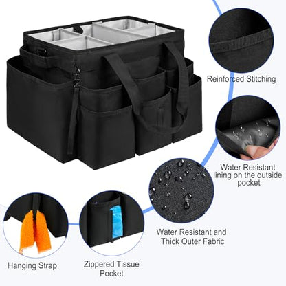 Large Rolling Cleaning Caddy Bag with Detachable Trolley,Cleaning Cart on Wheels with Shoulder Strap,Cleaning Supplies Organizer for Housekeepers,Black - color: Black