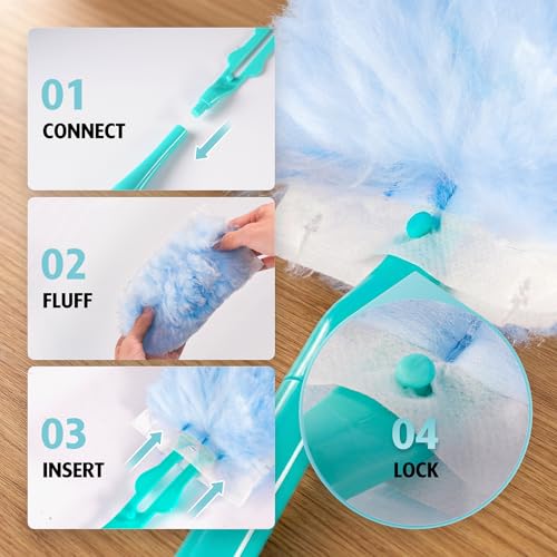 60 Count 360 Dusters Refills Compatible with Swiffer Duster with 2 Upgrade Hands - color: 60 Refills + 2 Handle