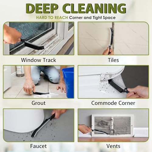 Crevice Cleaning Brush Set - 3 Pcs Hard Bristle Crevice Cleaning Tool for Grout, Tile Floors, Gaps & Narrow Spaces-Small Grout Scrub Brush for Cleaning Bathroom, Shower, Window Tracks, Kitchen