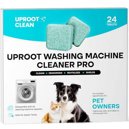 Uproot Clean Washing Machine Cleaner Tablets - 24 Pack for a 12 Month Supply. Formulated for Pet Owners. Compatible with HE, Top & Front Load. Easily Removes Residue, Grime, and Odors. Septic Safe. - style: Pro