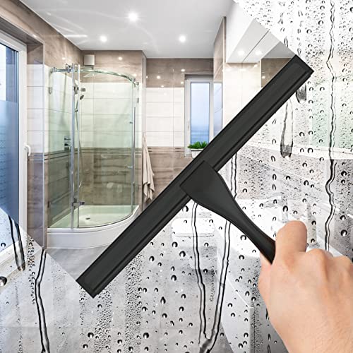 All-Purpose Stainless Steel Shower Squeegee for Shower Glass Door with Adhesive Hook, Bathroom Cleaner Tool Household Window Mirror Squeegee for Glass Doors, Cleaning Tile Wall, Car, 12 inch, Black - size: 12-inch