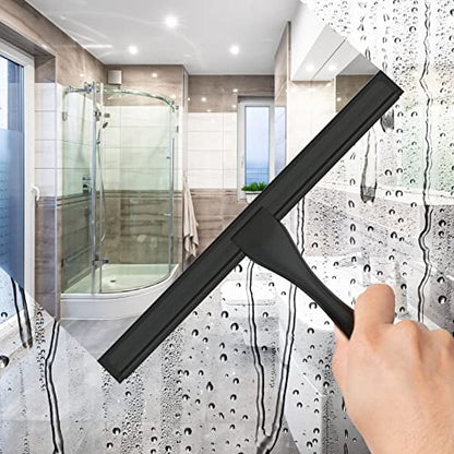All-Purpose Stainless Steel Shower Squeegee for Shower Glass Door with Adhesive Hook, Bathroom Cleaner Tool Household Window Mirror Squeegee for Glass Doors, Cleaning Tile Wall, Car, 10 inch, Black - size: 10-inch