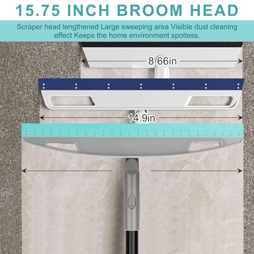 Multifunction Rubber Air Broom, Silicone Floor Squeegee Broom with 59" Long Handle, Scraping Broom for Floor Bathroom Kitchen Shower Tile Pet Hair Fur Marble Glass Water Window Foam Cleaning, Blue - color: Blue Air Broom
