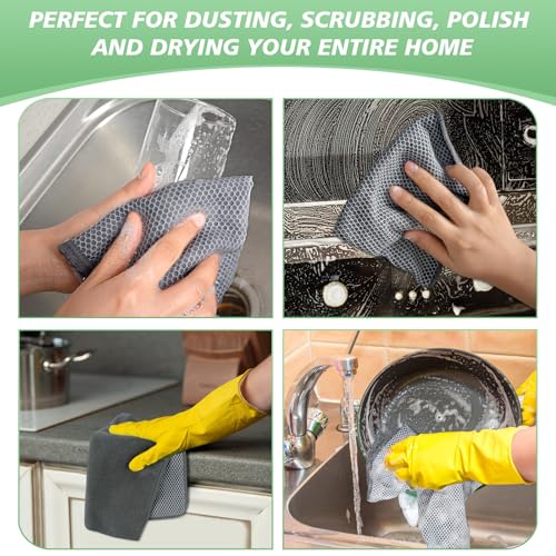 SINLAND Microfiber Dish Cloths Wash Clothes for Kitchen Best Kitchen Cloths Cleaning Cloth Poly Scour Side 12"x12" (5Pack, Dark Grey) - color: Dark Grey, size: 12inchx12inch 5pack