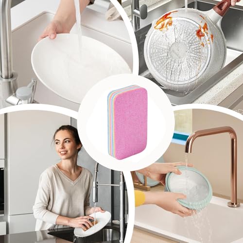 Multi-Layer Sponge Cloth, Microfiber Material, Pink, Peelable Sponge, Absorbent Scrubber, Compact Design, for Kitchen Bowl Dish Pot Household Bathroom Window - color: 12×7×2.2cm