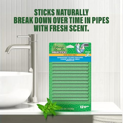 Green Gobbler Drain Cleaner and Deodorizer Sticks with Enzymes - Maintain a Clean Drain, Safe for Pipes and Septic Tanks, Use Monthly - 12 Pack - size: 12 Pac