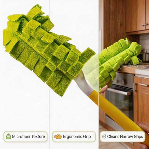 5 PCS Reusable Fleece Duster Refills with 1 Handle, Washable Heavy Duty Duster Pads, 360° Electrostatic Cleaning Pads for Fan, Blinds, Furniture, Window, Floor, Car and Pet Hair (5)