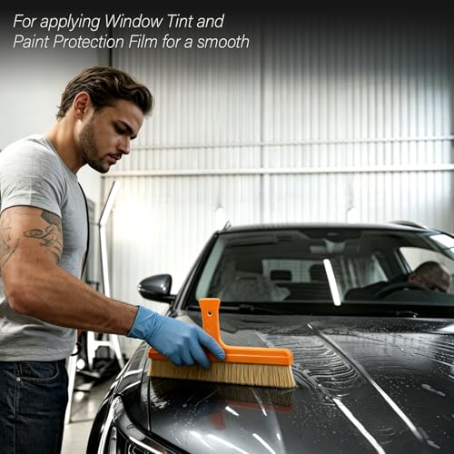 Gomake Window Tint Tool with 12 Inch Tint Brush, Long Handle Auto Bulldozer Squeegee Scrubber Paddle Squeegee Kit, Flat Glass Scraper Cleaning Tool for Car Front Windows Rear Glass