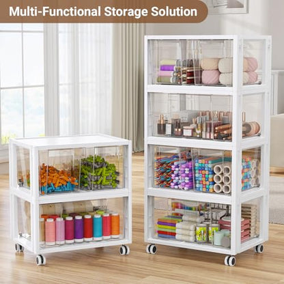 Extra Large Storage Drawer Cart with Wheels, Stackable Storage Boxes 2 Tier-2 Drawer Clear Plastic Organizer Container Rolling Cabinet for Art Crafts Supplies Under Desk Home Office Bedroom Bathroom
