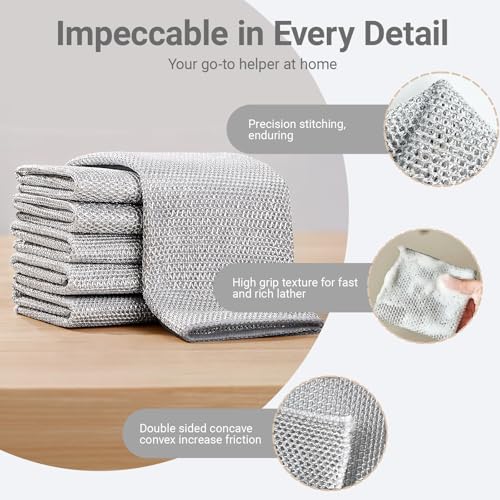 Non-Scratch Wire Dish Cloth, 10PCS Single Layer Multipurpose Wire Dishwashing Rags for Wet and Dry, Dish Cloths for Washing Dishes, Stovetops, Kitchen Countertops with Ease - size: 10-PCS Single-Layer