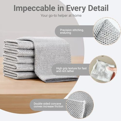 Non-Scratch Wire Dish Cloth, 10PCS Double Layer Multipurpose Wire Dishwashing Rags for Wet and Dry, Dish Cloths for Washing Dishes, Stovetops, Kitchen Countertops with Ease - size: 10-PCS Double-Layer