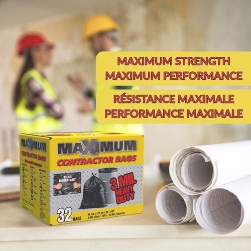 Maximum Heavy Duty Garbage Bags, 42-Gallon, 3 Mil, Black Garbage Bags Extra Large, Tear Resistant, Industrial Strength, 32 Counts - color: Black
