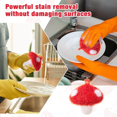 Breling 6 Pieces Mushroom Shape Dish Sponge Dual Sided Non Scratch Dish Washing Scrubbers, Reusable Household Cleaning Kitchen Tools for Dishwashing Washing Dishes Cookware - style: Mushroom