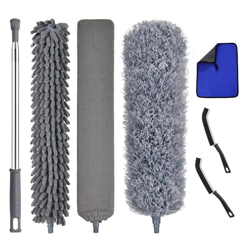 7 Pcs Microfiber Feather Duster with 100-inch Telescopic Extendable Pole, Washable and Reusable Cobweb Duster Kit, Dusters for Cleaning High Ceiling,Fan,Furniture,Blinds - color: 7pcs