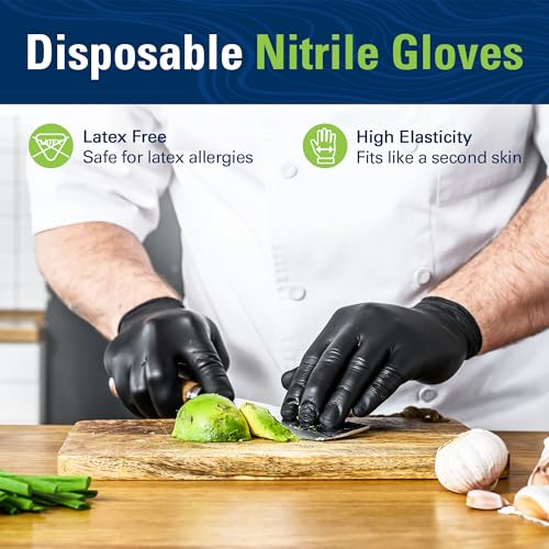 SWIFTLITE Black Nitrile Gloves, Food Safe Disposable Gloves Latex Free, Rubber Gloves Powder Free for Cooking, Kitchen Clean - color: 11-black(large 1000)
