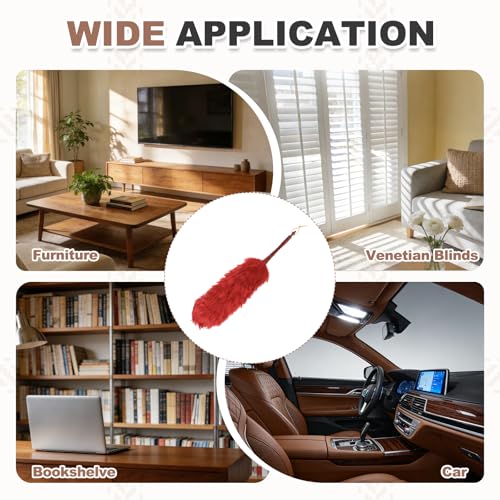 uxcell Wool Duster, 24.4" Natural Feather Cleaner Household Cleaning Duster with Solid Wooden Handle for Cleaning Fans Window Blinds Shelves Furniture, Red - color: Red, size: 24.4"
