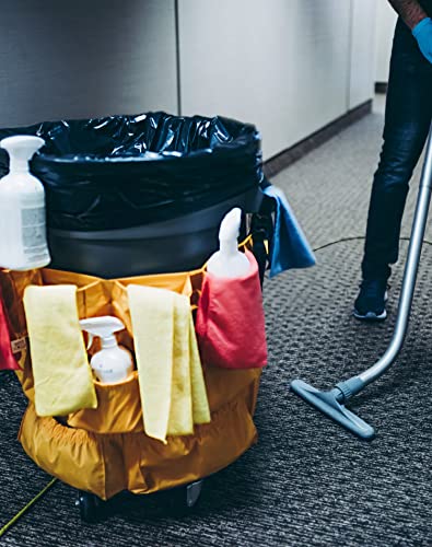 QWORK Trash Can Caddy Bag, 10 Pocket Commercial Cleaning Bag, Fit 32-50 Gallon Can, Round Trash Bag Holder, Garbage Bin Organizer, Yellow - size: 1 Pack