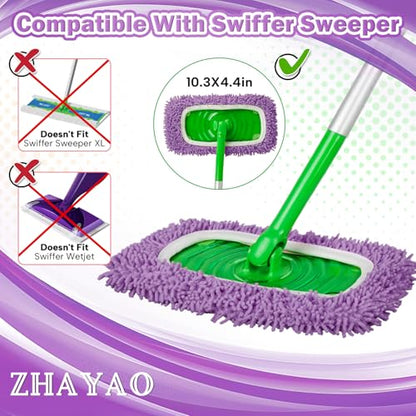 6Pcs Reusable Microfiber Mop Pads Compatible with Swiffer Sweeper, Wet and Dry Flat mop Cover, Replacement Sweeping Mopping pad Refills for Surface/Hardwood Floor Cleaning - color: Purple 6 Pack