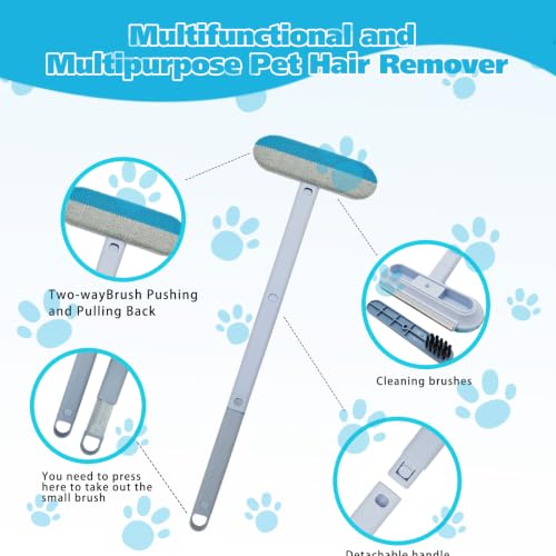 Pet Hair Remover 4 in 1, Reusable Long Handle Dog Hair Remover Brush, 24Inch Reusable Lint Brush for Dog and Cat Hair, Washable Lint Cleaner on Couches, Carpets, Car Seat, Clothes, Bedding