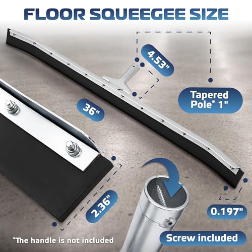 DSV Standard Curved Floor Squeegee 36’’, Rubber Blade Garage Squeegee, Taper Pole Connection - Handle Sold Separately for Tiles, Concrete and Asphalt - size: 36-inch