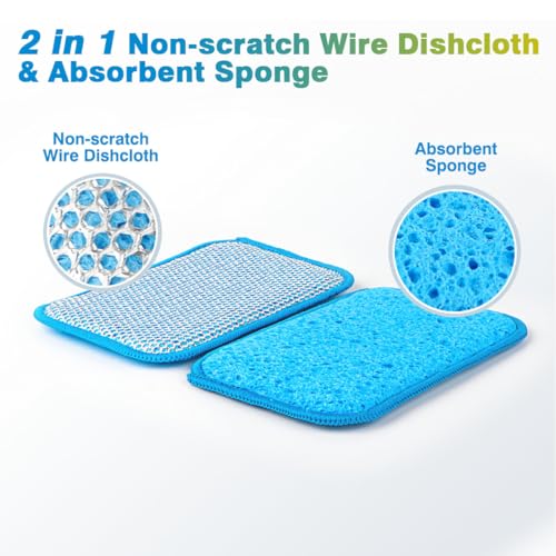 HOMEXCEL 12 Pack Scrub & Wipe Cloths, Scrub Sponges with Non-Scratch Wire Dishwashing Rag for Kitchen, All-Purpose Cloth for Dishes, Pots, Pans, Non-Stick Cookware, Countertops (Blue) - color: Blue