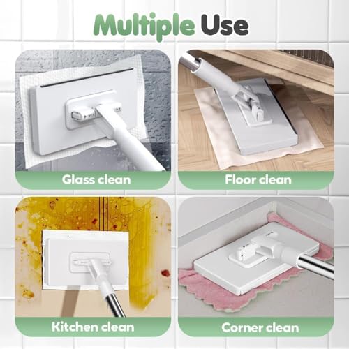 Wall Cleaner Mop for Hard-to-Reach Areas | Zero-Touch Cloth Changing | 39" Extendable Handle 360° Swivel Head Multi-Surface Dust Mop for Bathroom Wall Floor Gap Cleaning (1 mini mop+10 Cloths) - size: 1 mini mop+10 cloths