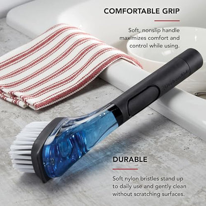 KitchenAid Soap Dispensing Sink Brush with Easy to Fill Handle, Nylon Bristles for Tough Cleaning, Comfort Grip Handle for Non Slip Grip, Black - size: (Pack of 1)