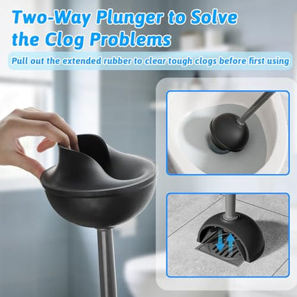 Sellemer Toilet Brush and Plunger Set, Curved Design Head Toilet Bowl Brush for Deep Cleaning, Heavy Duty Plunger for Bathroom, Grey, 2 Pack - color: Gray