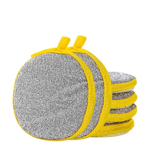 6PCS Double-Sided Dish Sponge Wire Dishwashing Rag Multipurpose Dishwashing Cloths for Wet and Dry Non Scratch Round Kitchen Cleaning Rags Clean Pads for Sinks Pots Pans Stove Tops (Yellow) - color: Yellow